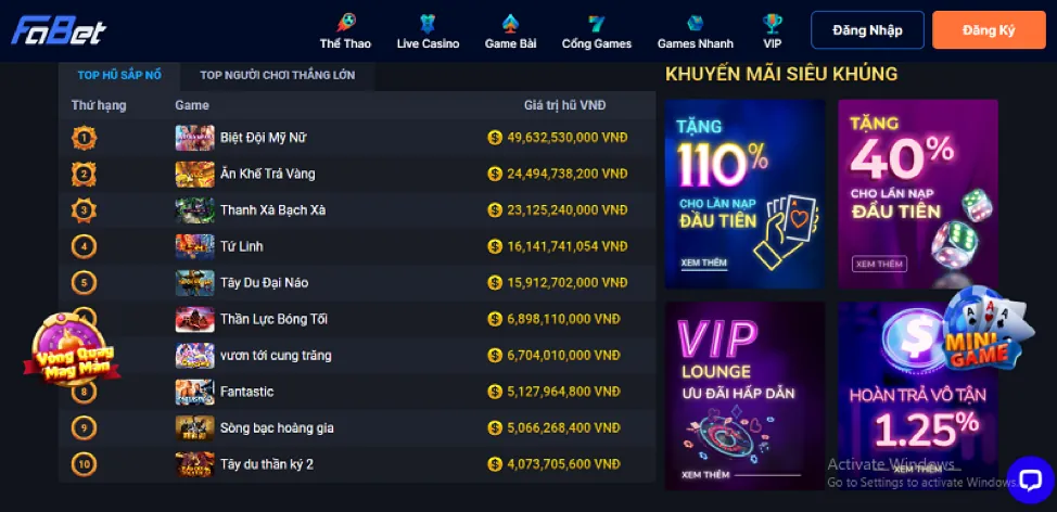 Cá cược trực tiếp tại VZ99 Casino